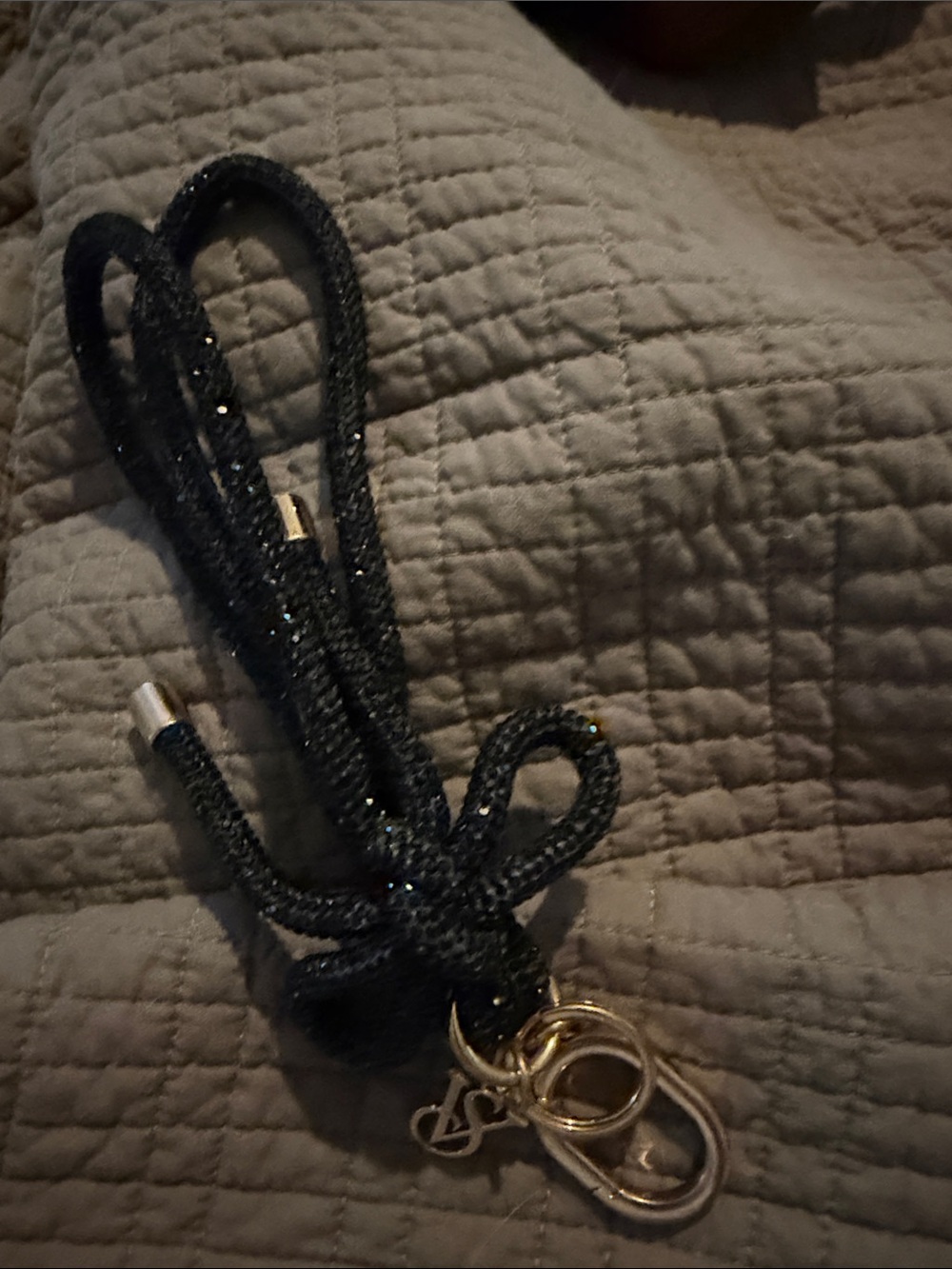 Victoria Secret Black Sparkle Lanyard Keychain with Gold Hardware